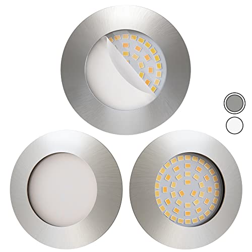 Scandinavian home 3er Set LED Einbaustrahler Dimmbar WarmDim 230V 5,8W Warmweiß 60mm - 70mm I Badezimmer geeignet ICRI 90 580lm 3100K 68mm I Edelstahldesign mit Milchglas I LED Spot flach von Scandinavian home Lysea