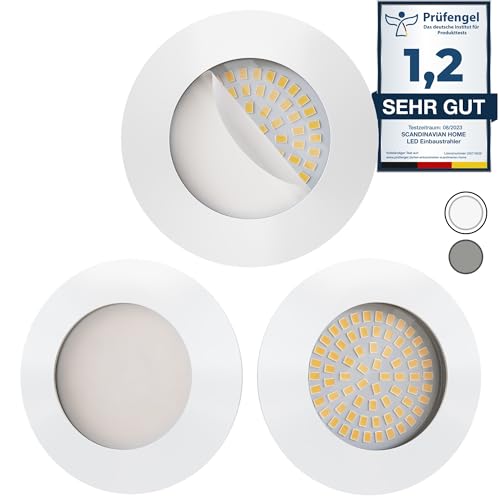 Scandinavian home 3er Set LED Einbaustrahler 230V 4,5W Warmweiß 60mm - 70mm I Badezimmer geeignet I CRI 90 500lm 3000K 68mm I Weiß-Matt mit Milchglas I LED Spot Deckeneinbauleuchte flach von Scandinavian home Lysea