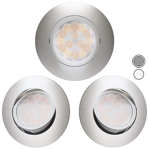 Scandinavian home 3er Set LED Spot 230V Dimmbar WarmDim 5,8W Warmweiß Schwenkbar 68mm - 75mm I Badezimmer IP44 I CRI 90 500lm 3000K I Edelstahldesign I LED Einbaustrahler Deckeneinbauleuchte flach von Scandinavian home Lysea
