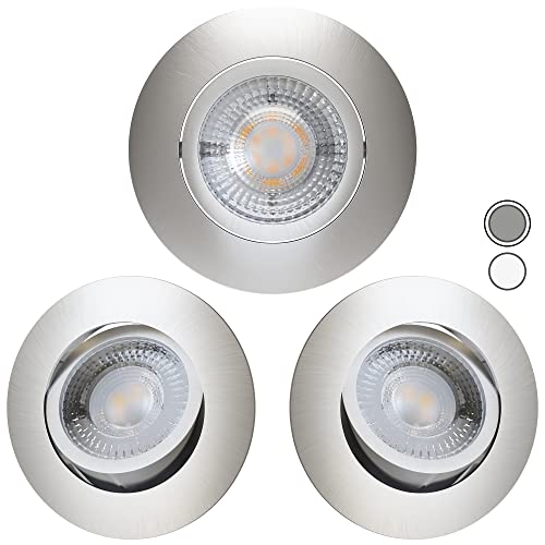 Scandinavian home 3er Set LED Spot 230V 4,3W Warmweiß Schwenkbar 68mm - 75mm I Badezimmer geeignet I CRI 90 350lm 3000K 68mm I Edelstahldesign I LED Einbaustrahler Deckeneinbauleuchte flach von Scandinavian home Lysea