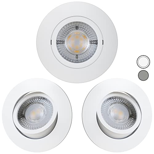 Scandinavian home 3er Set LED Spot 230V 4,3W Warmweiß Schwenkbar 68mm - 75mm I Badezimmer geeignet I CRI 90 350lm 3000K 68mm I Matt-weiß I LED Einbaustrahler Deckeneinbauleuchte flach von Scandinavian home Lysea