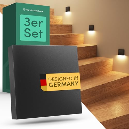 Scandinavian home 3er Set LED Treppenbeleuchtung Außen/Innen I Helligkeit einstellbar I IP65 230V 1W Warmweiß 3000K 125lm I Treppenlicht, Treppenstufenbeleuchtung, Treppenleuchte, Wandeinbauleuchte von Scandinavian home Lysea