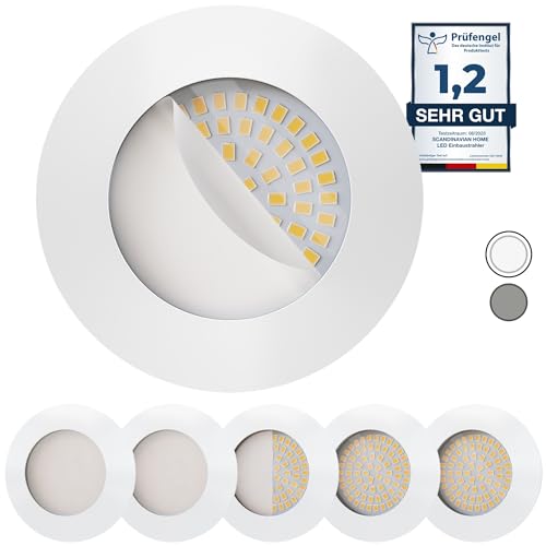 Scandinavian home 6er Set LED Einbaustrahler 230V 4,5W Warmweiß 60mm - 70mm I Badezimmer geeignet I CRI 90 500lm 3000K 68mm I Weiß-Matt mit Milchglas I LED Spot Deckeneinbauleuchte flach von Scandinavian home Lysea