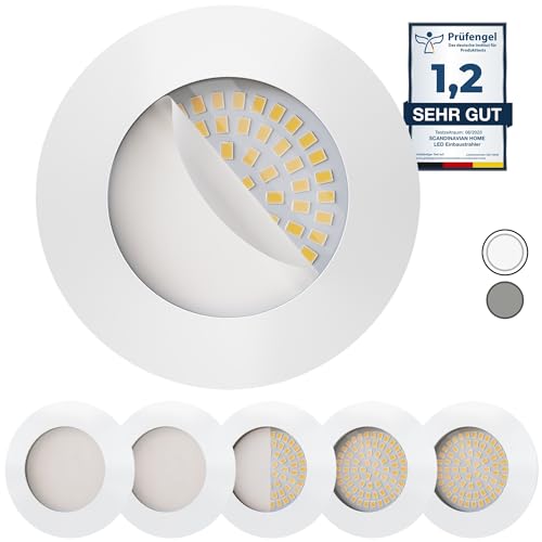 Scandinavian home Zestaw 6 reflektorów wpuszczanych LED 230V 4,5W cieply bialy 60mm - 70mm I lazienka I CRI 90 500lm 3000K 68mm I Matowy bialy z matowym szklem von Scandinavian home Lysea