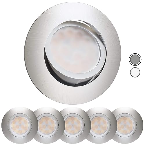 Scandinavian home 6er Set LED Spot 230V Dimmbar WarmDim 5,8W Warmweiß Schwenkbar 68mm - 75mm I Badezimmer IP44 I CRI 90 500lm 3000K I Edelstahldesign I LED Einbaustrahler Deckeneinbauleuchte flach von Scandinavian home Lysea