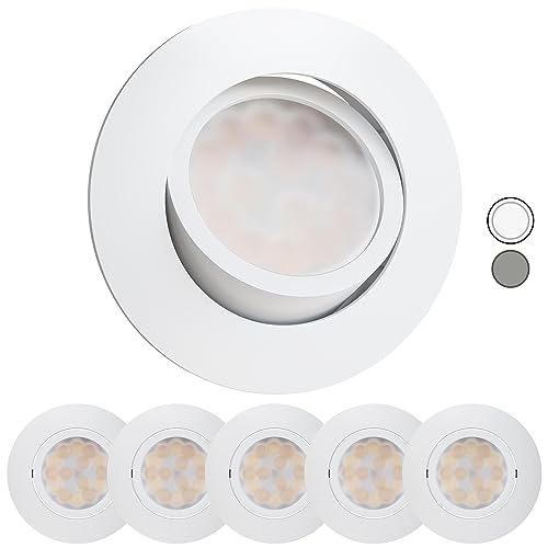 Scandinavian home 6er Set LED Spot 230V Dimmbar WarmDim 5,8W Warmweiß Schwenkbar 68mm - 75mm I Badezimmer IP44 I CRI 90 500lm 3000K I Matt-Weiß I LED Einbaustrahler Deckeneinbauleuchte flach von Scandinavian home Lysea