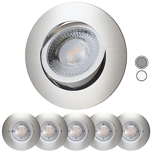 Scandinavian home 6er Set LED Spot 230V 4,3W Warmweiß Schwenkbar 68mm - 75mm I Badezimmer geeignet I CRI 90 350lm 3000K 68mm I Edelstahldesign I LED Einbaustrahler Deckeneinbauleuchte flach von Scandinavian home Lysea