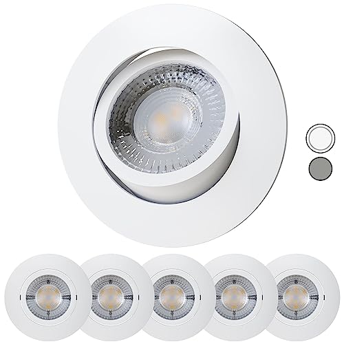 Scandinavian home 6er Set LED Spot 230V 4,3W Warmweiß Schwenkbar 68mm - 75mm I Badezimmer geeignet I CRI 90 350lm 3000K 68mm I Matt-weiß I LED Einbaustrahler Deckeneinbauleuchte flach von Scandinavian home Lysea