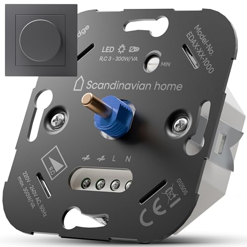 Scandinavian home Dimmer für LED Lampen 3-300W / VA - Universeller LED Dimmer Schalter mit Phasenabschnitt, Standardmaß 55 - Unterputz Dimmer 230V Dimmschalter Drehdimmer - Blende Anthrazit Matt von Scandinavian home Lysea
