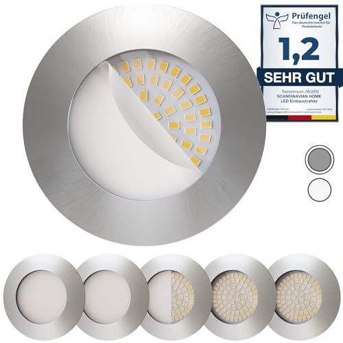 Scandinavian home 6er Set LED Einbaustrahler 230V 4,5W Warmweiß 60mm - 70mm I Badezimmer geeignet I CRI 90 500lm 3000K 68mm I Edelstahl mit Milchglas I Spots Deckeneinbauleuchte I LED Spot flach von Scandinavian home Lysea