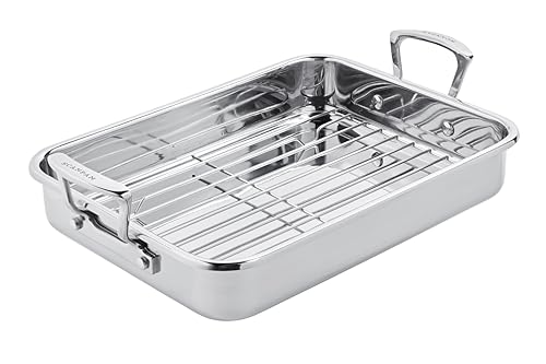 Scanpan Impact Auflaufform 43x28 cm, 4,5 l mit Rost | Edelstahl-Bräter | Tropffreier Rand | Für alle Herdarten inkl. Induktion | Ofenfest von SCANPAN