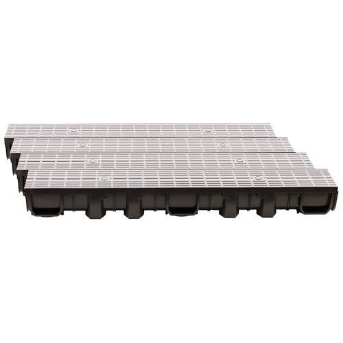ScarMaxx - 4m Entwässerungsrinne - Bodenrinne - Regenwasser Ablauf - A15 Bauhöhe 115 mm - Komplett Set - für Eck und Kreuzverbindung - Längsstabrost Line Grau - 13x400x11,5cm von ScarMaxx