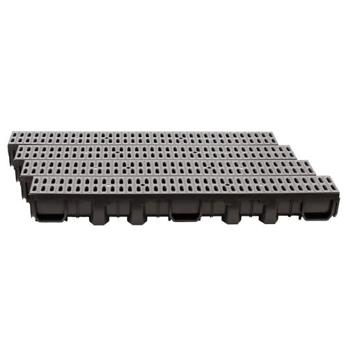 ScarMaxx - 4m Entwässerungsrinne - Bodenrinne - Regenwasser Ablauf - A15 Bauhöhe 115 mm - Komplett Set - für Eck und Kreuzverbindung - Stegrost Klassisch Grau - 13x400x11,5cm von ScarMaxx