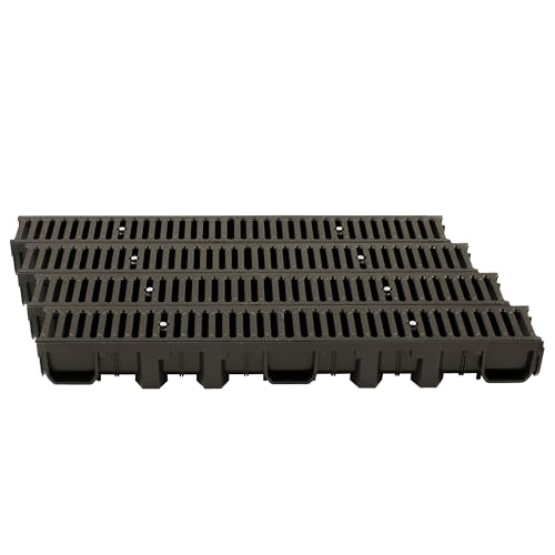 ScarMaxx - 4m Entwässerungsrinne - Bodenrinne - Regenwasser Ablauf - A15 Bauhöhe 60 mm - Komplett Set - für Eck und Kreuzverbindung - Stegrost Klassisch Grau - 13x400x11,5cm von ScarMaxx