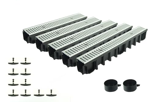 ScarMaxx - 5m Entwässerungsrinne Set - Bodenrinne - Regenwasser Ablauf - Abfluss mit Gitter - A15 Bauhöhe 148mm - Komplett Set - Stegrost Stahl verzinkt - 13x500x14,8cm von ScarMaxx