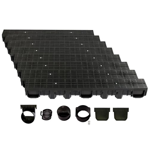 ScarMaxx - A15 Entwässerungsrinne Set - Bodenrinne - Regenwasser-Ablauf - Abfluss mit Gitter - Drainagekanal - Flach - Kunststoff - Bauhöhe 115 mm - mit Längsstabrost Line Schwarz - 8m von ScarMaxx