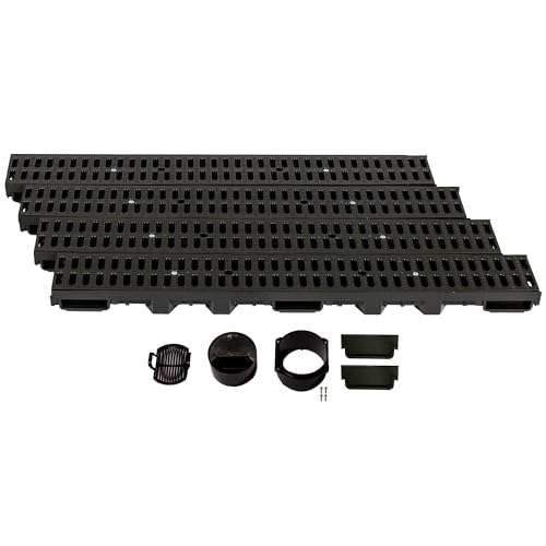 ScarMaxx - A15 Entwässerungsrinne Set - Bodenrinne - Regenwasser-Ablauf - Abfluss mit Gitter - Drainagekanal - Flach - Kunststoff - Bauhöhe 60mm - mit Stegrost Classic Schwarz - 4m von ScarMaxx