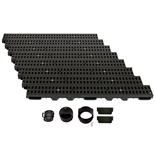 ScarMaxx - A15 Entwässerungsrinne Set - Bodenrinne - Regenwasser-Ablauf - Abfluss mit Gitter - Drainagekanal - Flach - Kunststoff - Bauhöhe 60mm - mit Stegrost Classic Schwarz - 8m von ScarMaxx