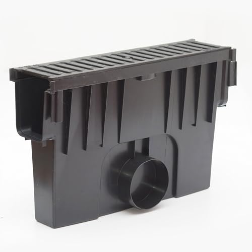 ScarMaxx - Hofablauf Hofsinkkasten - Bodenrinne - Regenwasser Ablauf - Abfluss mit Gitter - C250 - Komplett Set - Kompatibel mit dem 148mm-System - Begehbar Gußrost Schwarz - 13x51x28,5cm von ScarMaxx