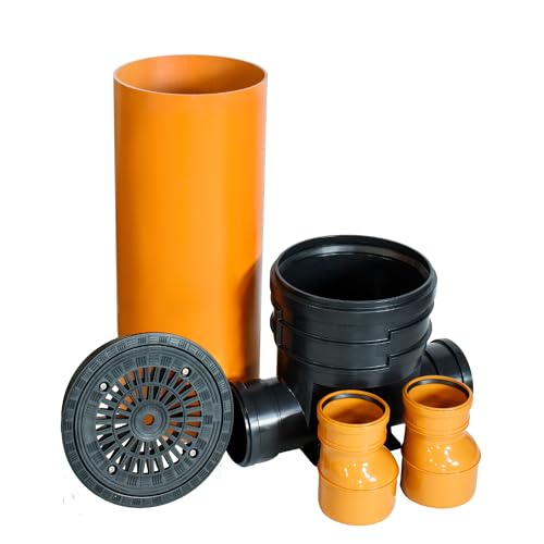ScarMaxx - Schachtsystem Set - Kontrollschacht DN 315 - PVC Kunststoffrohr - Schachtböden gerade, 0,5 m Rohr, Deckel Rund Regen - Höhe 78, Breite 85cm - 2x DN 125-2 x Reduzierung 160/125 von ScarMaxx