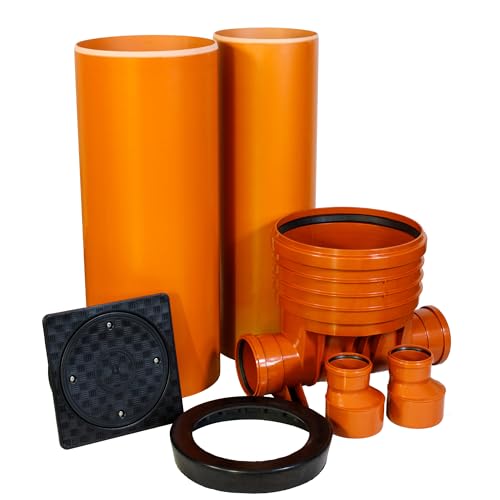 ScarMaxx - Schachtsystem Set - Kontrollschacht DN 400, Rohr DN400/ DN315 - PVC Kunststoffrohr Gerade, Deckel Quadratisch Voll - Höhe 210, Breite 85cm - 2x DN110-2 x Reduzierung 160/110 von ScarMaxx