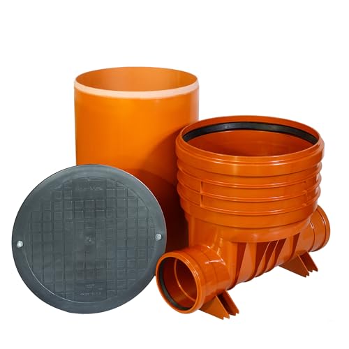 ScarMaxx - Schachtsystem Set - Kontrollschacht DN 400 - PVC Kunststoffrohr - Schachtböden gerade, 0,5 m Rohr, Deckel Rund Voll - Höhe 79, Breite 85cm - 2x DN160 - Ohne Reduzierung von ScarMaxx