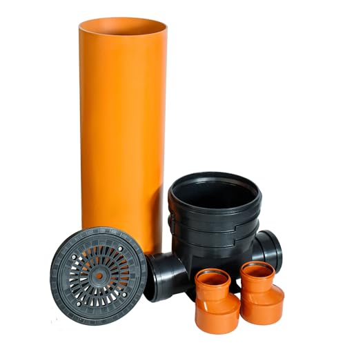 ScarMaxx - Schachtsystem Set - Kontrollschacht DN315 - PVC Kunststoffrohr - Schachtböden gerade, 1m Rohr, Deckel Rund Regen - Höhe 128, Breite 76,5cm - 2x DN 110-2 x Reduzierung 160/110 von ScarMaxx