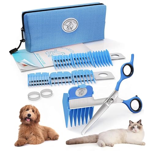 Scaredy Cut Fellpflegeset für Katzen und Hunde, leise, Alternative zu elektrischen Schermaschinen für empfindliche Haustiere, für Rechtshänder, Blau von Scaredy Cut