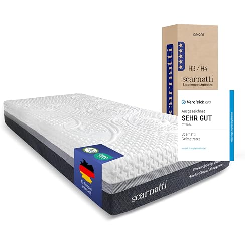 Scarnatti Matratze 120x200, Kaltschaummatratze TESTSIEGER, 27 cm Höhe – 7-Zonen Memory mit Cool Gel, H3–H4, kein Schwitzen, Keine Bewegungsübertragung, grünem Tee & Bambuskohle, Bezug waschbar von Scarnatti