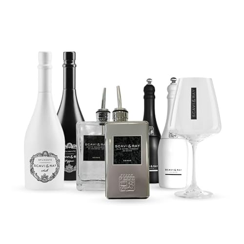SCAVI & RAY Gusto Grande Salz- und Pfeffermühlen + Essig und Öl Menagen + Tiziana Weingläser 6er Set + XXL Salz- und Pfeffermühlen [Spar-Paket] von Scavi & Ray