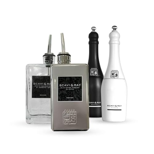 SCAVI & RAY Gusto Piccolo Salz- und Pfeffermühlen + Essig und Öl Menagen [Spar-Paket] von Scavi & Ray