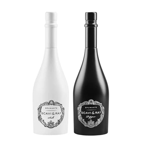 SCAVI & RAY XXL Salz- und Pfeffermühlen Set in Flaschenform - Original SCAVI & RAY Merchandise - Hochwertiges Mahlwerk - Design in Form einer 0,75l Proseccoflasche - Holz (Golden) von Scavi & Ray