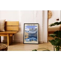 Torres Del Paine Patagonia Travel Poster | Hiking Trail Art Print Vintage Retro Deco Modern Nature Painting Environmental Decor Torres Del Paine Patagonia Travel Poster | Hiking Trail Art Print Vintage Retro Deco Modern Nature Painting Environmental Decor von ScenescapeCo