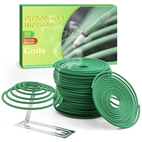 Citronella Räucherspirale, Zitronengras Coils für Innen und Draußen, Garten, Balkone, Terrassen 48 Spiralen (24x2) mit Räucherstäbchenhalter von Scent-Hi