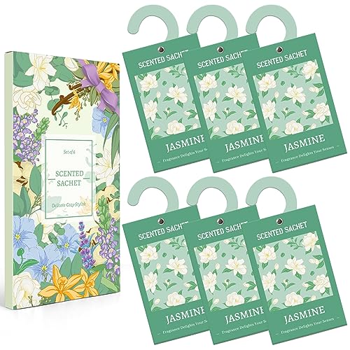 Scent-Hi Duftsäckchen aus Jasmine Duft Duftsäckchen für Schubladen, Schränke, Zimmer, Kleiderschrank, AutosSchränke mit Haken 6 Beutel von Scent-Hi