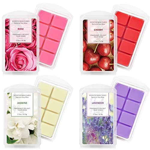 Scent-Hi Duftwachswürfel, Wachswürfel, 100% Sojawachs-Würfel, für Heimdekoration Wachserwärmer, 4 x 2,5 oz, Rose, Lavendel, Jasmin, Kirsche Duftwachs von Scent-Hi