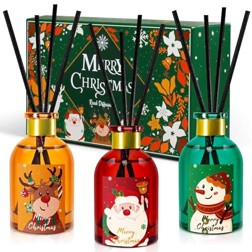 Scent Hi Weihnachten Raumduft, 3 * 50 ml Raumduft Diffuser Mit 18 Duftstäbchen, Zedernholz, Zitrone, Apfel Zimt, Raumduft fur Raum, Zuhausem, Büro - Weihnachts Geschenkset von Scent-Hi