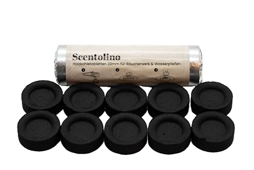 Scentolino Räucherkohle Tabletten, 33mm, 10 Stück, Selbstzündend, für Räucherpfanne und Weihrauchbrenner von Scentolino