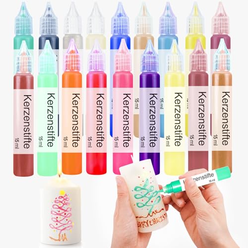 Scentoria 18 Stück Wachsstifte für Kerzen, Kerzen Bemalen Set 18x15 ml Kerzenstifte, Keramik Bemalen Set, Kerzen Selber Machen Set, Candle Pen, Kerzenstifte zum Verzieren （Perlglanz D） von Scentoria