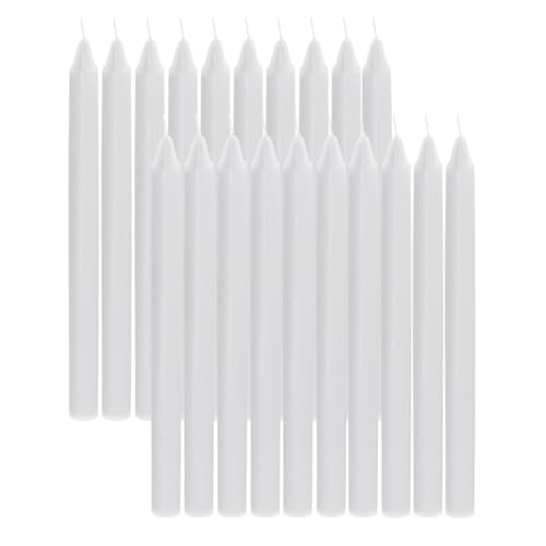 Scentoria 20er Stabkerzen, Premium Spitzkerzen Weiß, Tafelkerzen Weiß Ø 1,8 cm · 20 cm, Kerzen Lang mit 4 Std Brenndauer, Geruchlos Stabkerze für Tisch dekoration, Bankett, Hochzeit von Scentoria