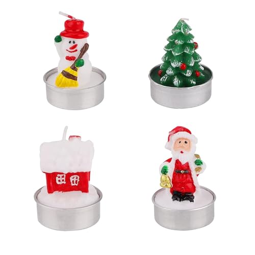 Scentoria 4 Stück Weihnachtskerzen, Weihnachtskerze, Kerzen Weihnachten, Teelichter Weihnachten, Teelicht Weihnachten, Kerze Weihnachten, 4 Weihnachtsteelichter für Party Neujahr Geschenke von Scentoria