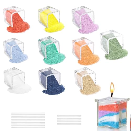 Scentoria Kerzensand, Paraffinwachs für Kerzen, Kerzenwachs Granulat 10 Farben, mit 17 Dochte, Wachsgranulat für Kerzen, Kerzenwachs zum Gießen, Kerzen Sand für die DIY Kerzenherstellung (400g) von Scentoria