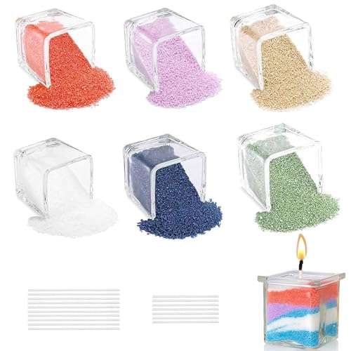 Scentoria Kerzensand, Paraffinwachs für Kerzen, Kerzenwachs Granulat 6 Farben, mit 17 Dochte, Wachsgranulat für Kerzen, Kerzenwachs zum Gießen, Kerzen Sand für die DIY Kerzenherstellung (300g) von Scentoria