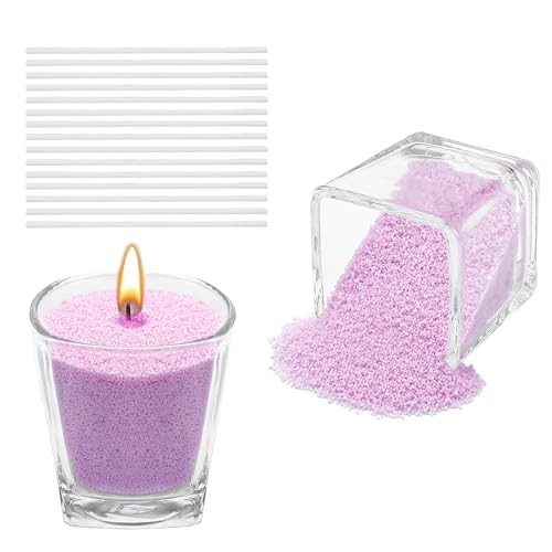 Scentoria Kerzensand 900g, Kerzensand mit Docht, Kerzenwachs Granulat mit 15 Dochte 10 cm, Wachsgranulat für Kerzen, Kerzen Sand, Kerzengranulat für die DIY Kerzenherstellung (Lila) von Scentoria