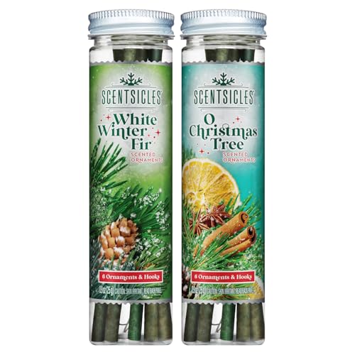 Scentsicles Weiße Wintertanne und O Weihnachtsbaum duftende Weihnachtsschmuck mit Haken, 2 Stück (2 Flaschen, insgesamt 12 Stäbchen) von Scentsicles