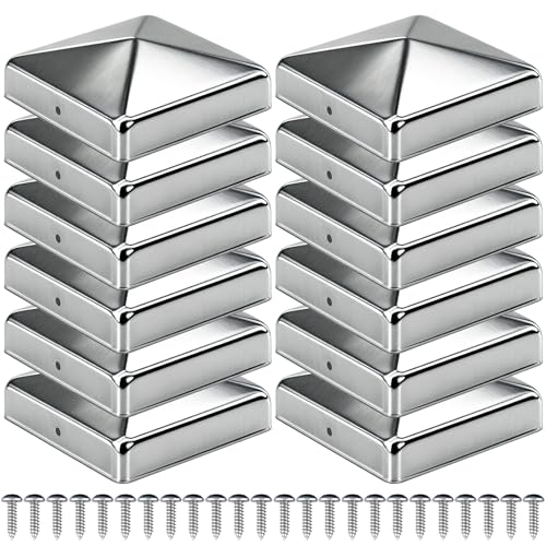 Scettar Pfostenkappe 7x7 cm 12 Stück mit 24 Schrauben, Verzinkte Metall Pfostenkappen in Pyramidenform, Zaunpfosten Kappen, Abdeckkappen für Holzpfosten, Witterungsbeständige Schutzkappe von Scettar