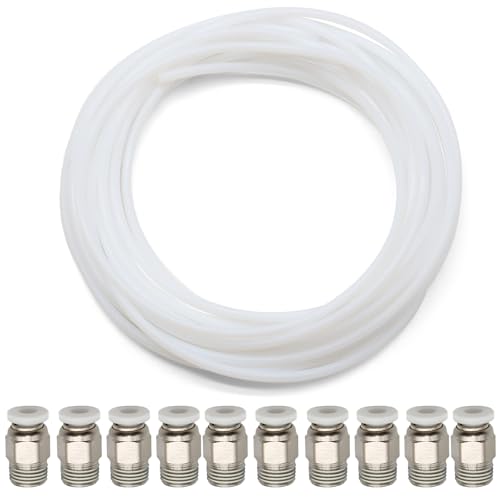 Scettar 6M PTFE Schlauch mit PC4-M10 Pneumatik Verbinder,4mm OD, 2mm ID PTFE Teflon Tube,Teflonschlauch Zubehör für Bambu Lab X1/X1C/A1/A1mini/P1P/P1S/A1/A1 Mini von Scettar
