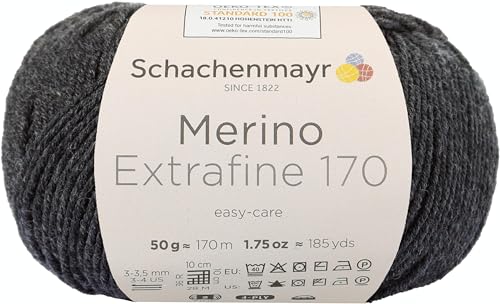 Schachenmayr Merino Extrafine 170 9807551-00098 anthrazit meliert Handstrickgarn, Schurwolle Schachenmayr Merino Extrafine 170 9807551-00098 anthrazit meliert Handstrickgarn, Schurwolle von Schachenmayr since 1822