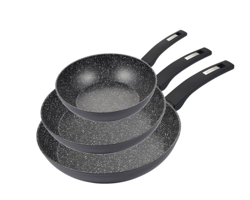 Schäfer Elektronik Pfannen-Set Bratpfannenset Marble Black 20+24+28 cm Bratpfanne, geschmiedete Aluminiumlegierung (3-tlg), Set aus 3 Bratpfannen von Schäfer Elektronik