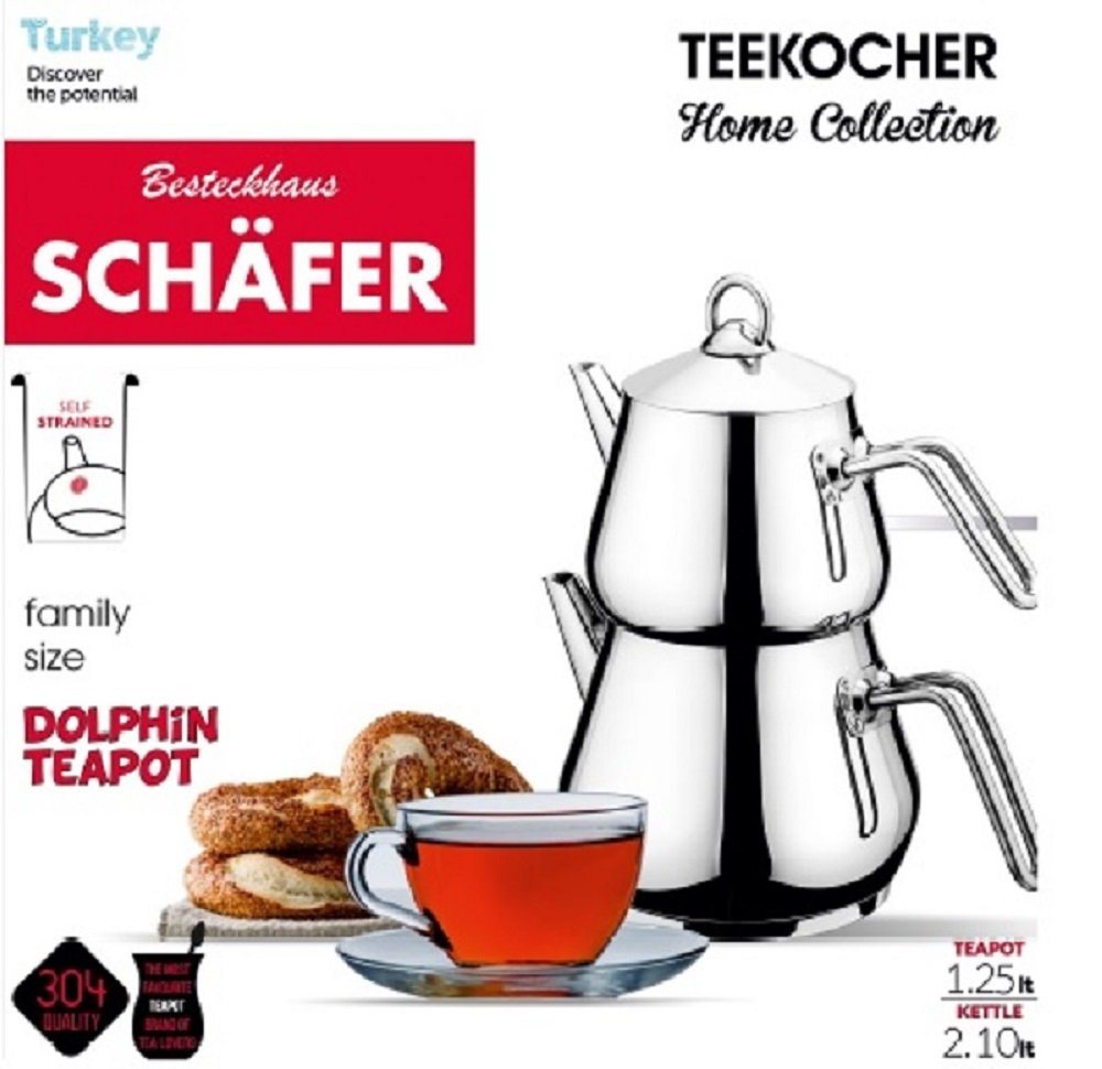Schäfer Elektronik Teekanne Schäfer Teekanne Edelstahl Teekocher Rostfrei Wasser/Tee-Kessel Silber, (Set) von Schäfer Elektronik